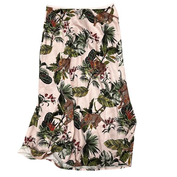 David Lerner Naomi Bias Midi Skirt Petal Pink Floral Cheetah Satin Slip Skirt, S - Picture 6 of 6